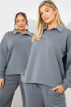 Fits Collared Button Up Jersey Sweatshirt