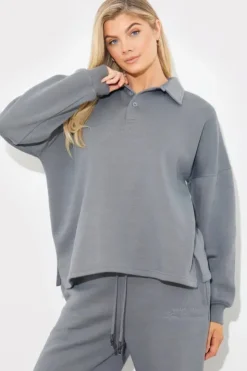 Fits Collared Button Up Jersey Sweatshirt