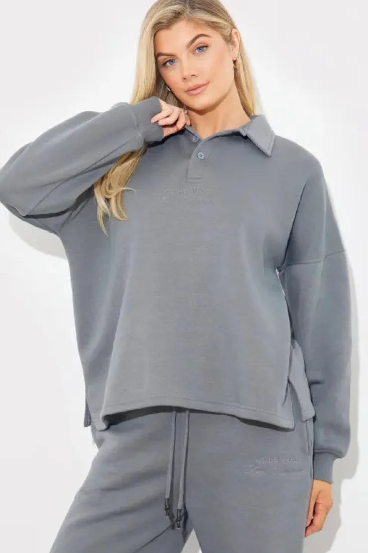 Fits Collared Button Up Jersey Sweatshirt