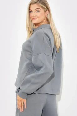 Fits Collared Button Up Jersey Sweatshirt