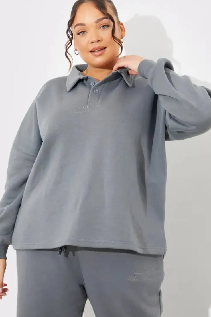 Fits Collared Button Up Jersey Sweatshirt