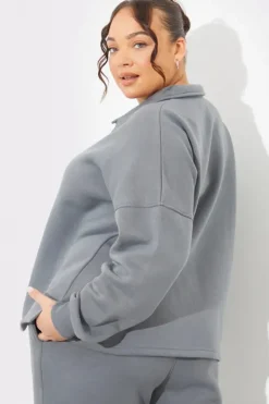 Fits Collared Button Up Jersey Sweatshirt