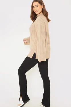 Sale In the Style Compact Rib Split Hem Leggings Black