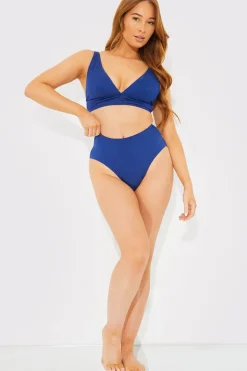 Online In The Style Contour Rib Bralette Bikini Top Navy