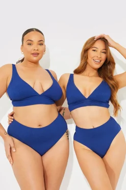 Online In The Style Contour Rib Bralette Bikini Top Navy