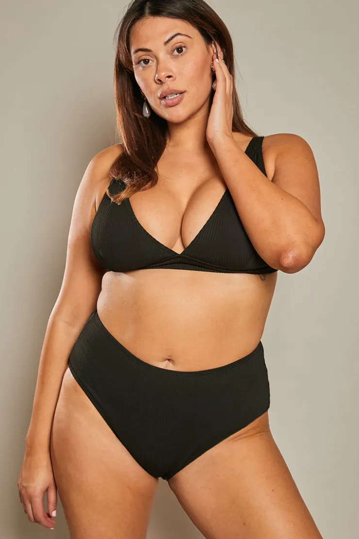 Outlet In The Style Contour Rib High Waist High Leg Bikini Bottom Black