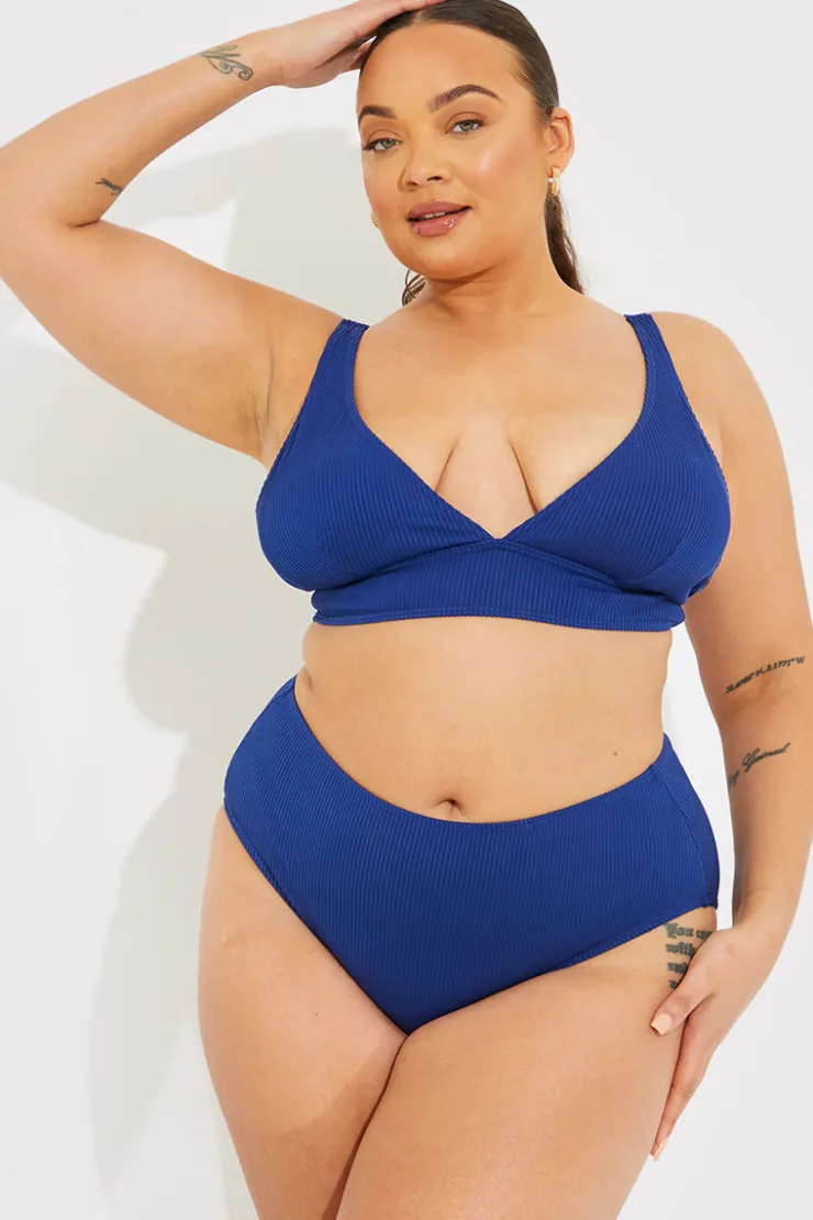 Best In The Style Contour Rib High Waisted High Leg Bikini Bottom Navy