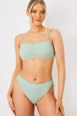 Clearance In the Style Control Crinkle Boomerang Bikini Bottom Sage
