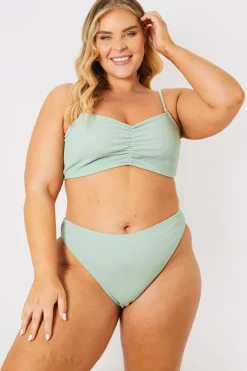 Clearance In the Style Control Crinkle Boomerang Bikini Bottom Sage