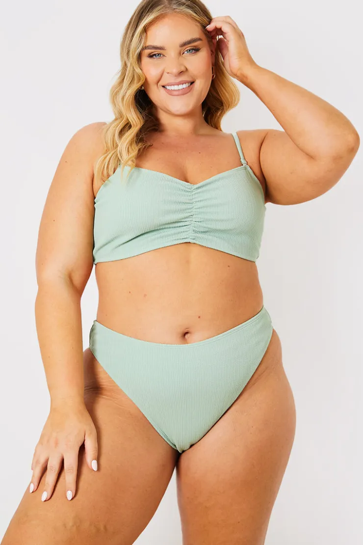 Clearance In the Style Control Crinkle Boomerang Bikini Bottom Sage