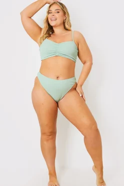 Clearance In the Style Control Crinkle Boomerang Bikini Bottom Sage