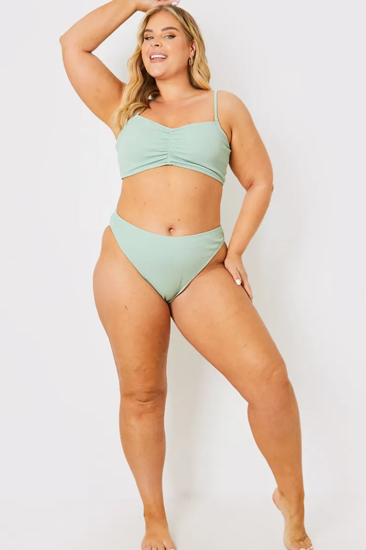 Clearance In the Style Control Crinkle Boomerang Bikini Bottom Sage