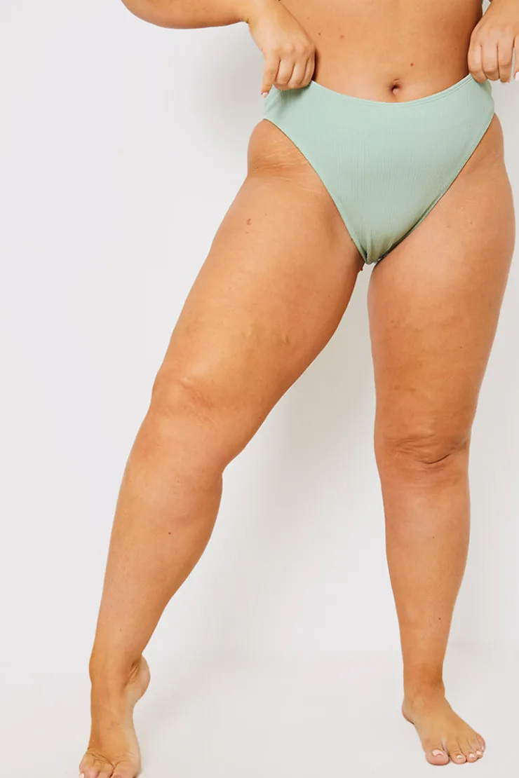 Clearance In the Style Control Crinkle Boomerang Bikini Bottom Sage