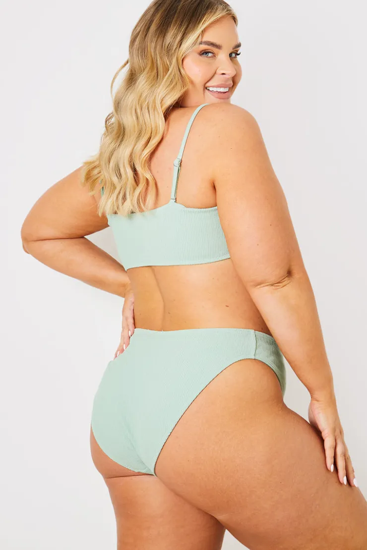 Clearance In the Style Control Crinkle Boomerang Bikini Bottom Sage