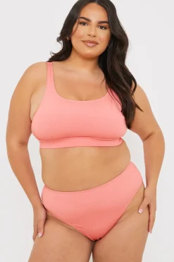 New In the Style Control Crinkle High Waisted High Leg Bikni Bottoms Pink