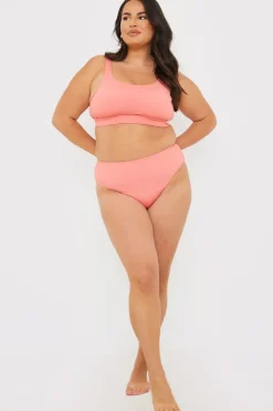 New In the Style Control Crinkle High Waisted High Leg Bikni Bottoms Pink