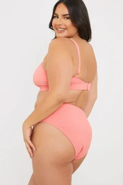 New In the Style Control Crinkle High Waisted High Leg Bikni Bottoms Pink