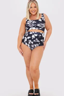 In the Style Control Floral Print Ruched High Waisted Bottoms Black