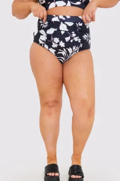 In the Style Control Floral Print Ruched High Waisted Bottoms Black