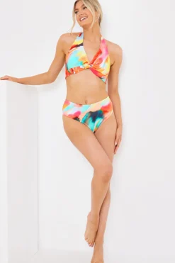 Best In the Style Control High Waist Abstract Print Bikini Bottom Multicoloured