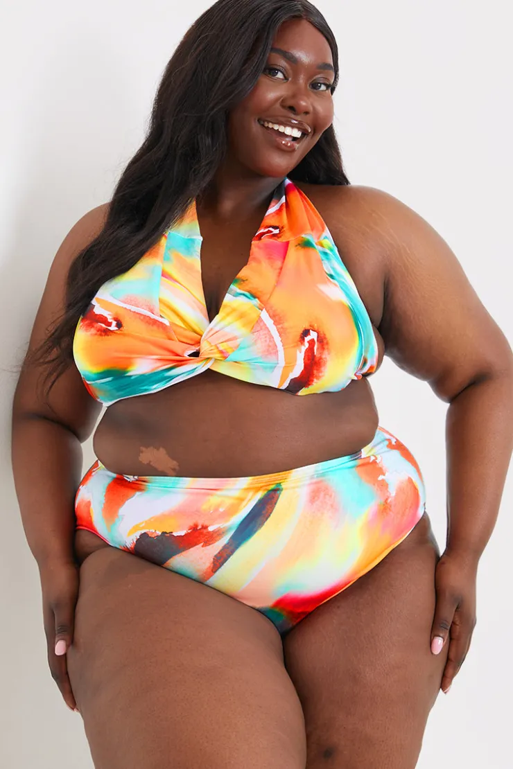 Best In the Style Control High Waist Abstract Print Bikini Bottom Multicoloured