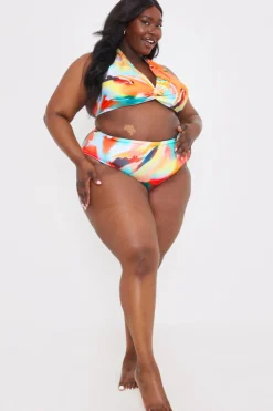 Best In the Style Control High Waist Abstract Print Bikini Bottom Multicoloured