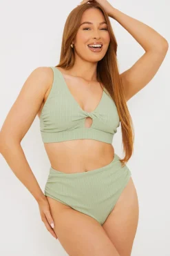 Best In the Style Control High Waisted Rib Bikini Bottoms Sage