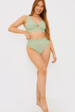 Best In the Style Control High Waisted Rib Bikini Bottoms Sage