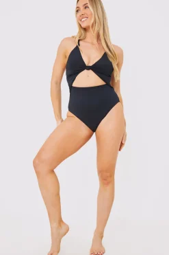 New In the Style Control Knot Detail Cut Out Swimsuit Black