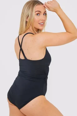 New In the Style Control Knot Detail Cut Out Swimsuit Black