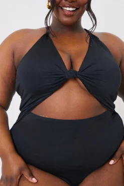 New In the Style Control Knot Detail Cut Out Swimsuit Black