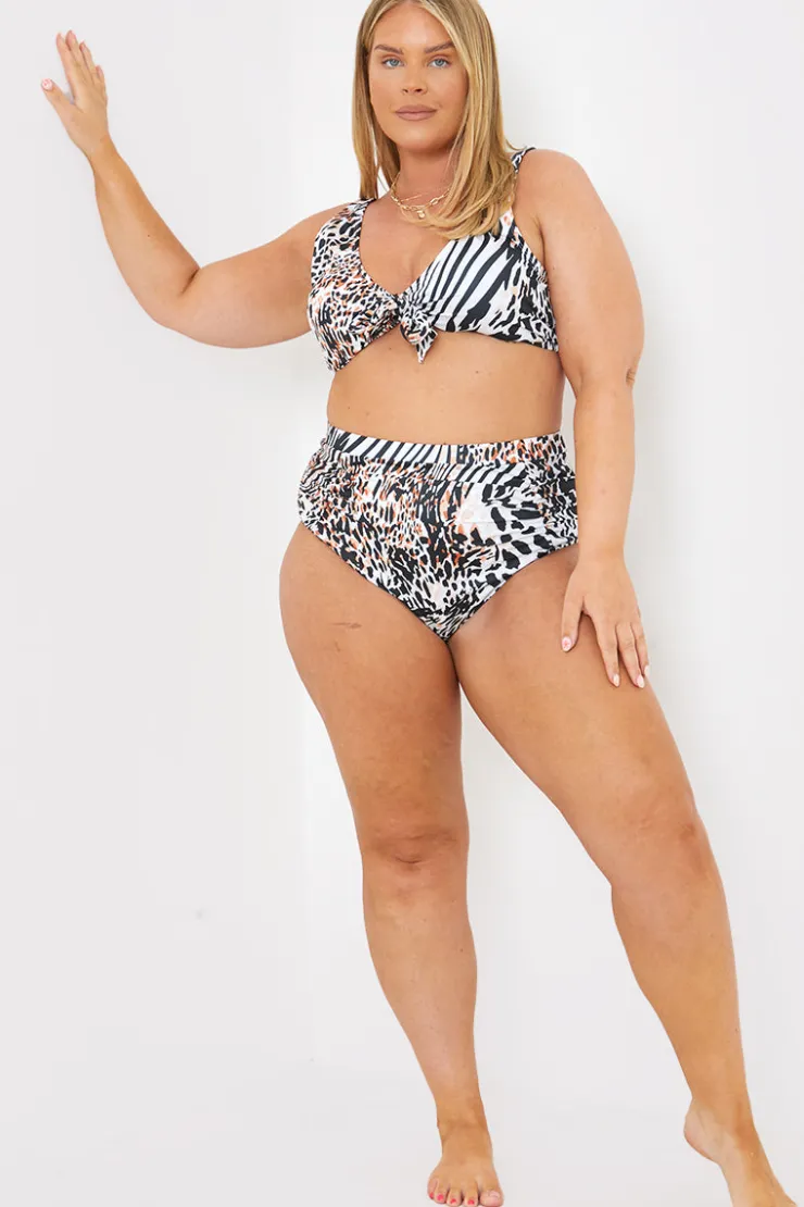 Outlet In The Style Control Ruched Detail Leopard Print High Waist Bikini Bottom Multicoloured