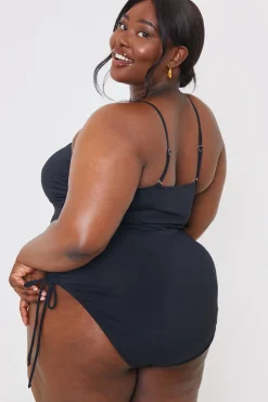 Outlet In the Style Control Ruched Tie Side Swimsuit Black