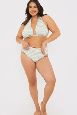 Outlet In the Style Control Stripe Boomerang Bikini Bottoms Sage