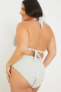 Outlet In the Style Control Stripe Boomerang Bikini Bottoms Sage