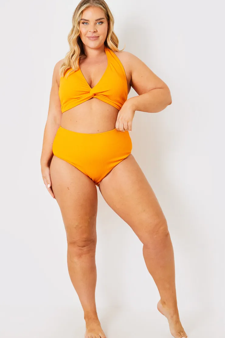 Online In the Style Control Textured High Waist Bikini Bottoms Orange