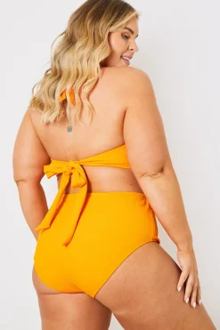 Online In the Style Control Textured High Waist Bikini Bottoms Orange