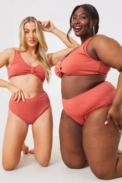 Hot In the Style Control Textured High Waist Bikini Bottoms Rust