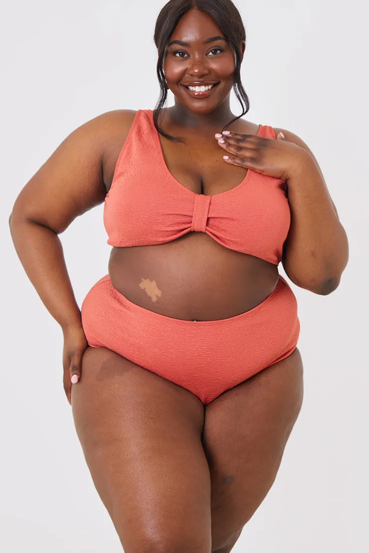 Hot In the Style Control Textured High Waist Bikini Bottoms Rust