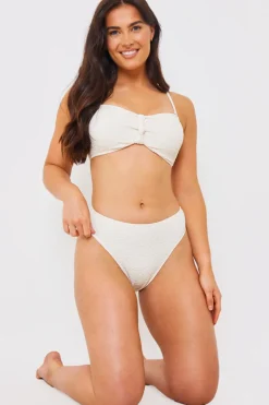 Best In the Style Control Textured High Waist Bikini Bottoms Cream