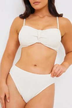 Best In the Style Control Textured High Waist Bikini Bottoms Cream