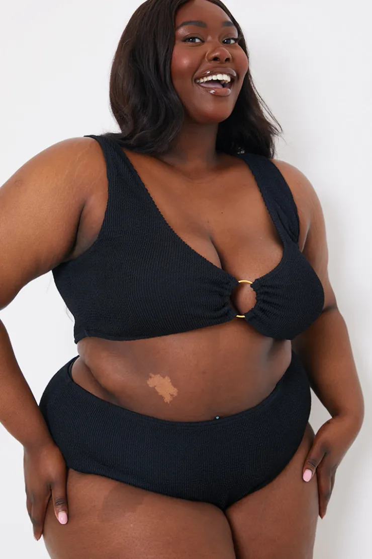Best In the Style Control Textured High Waist Bikini Bottoms Black