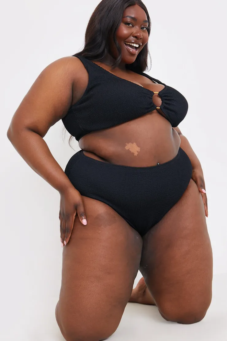 Best In the Style Control Textured High Waist Bikini Bottoms Black