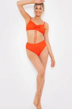 Best In the Style Control Textured High Waist Bikini Bottom Orange