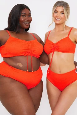 Best In the Style Control Textured High Waist Bikini Bottom Orange