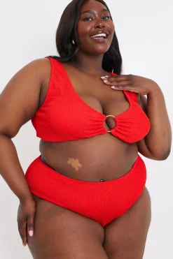 Best In the Style Control Textu High Waist Bikini Bottoms Red