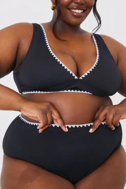 Discount In the Style Control Whipstitch Trim High Waist Bikini Bottoms Black