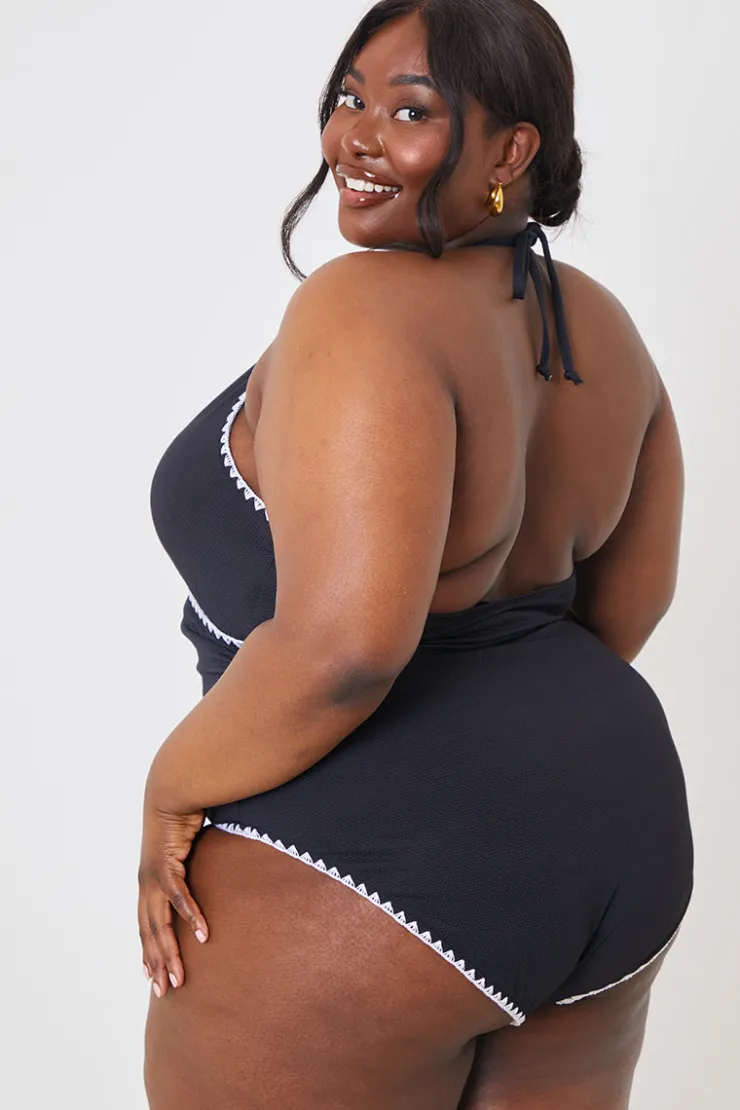 In the Style Control Whipstitch Trim Wrap Front Swimsuit Black