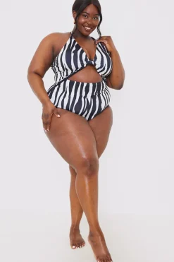 Best In the Style Control Zebra Print Knot Detail Cut Out Swimsuit White