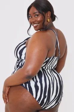 Best In the Style Control Zebra Print Knot Detail Cut Out Swimsuit White